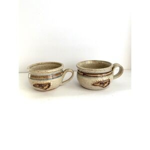 2 Vintage Knorr US Pottery Soup Chili Bowls Mugs Speckled  Rustic Handmade Rare